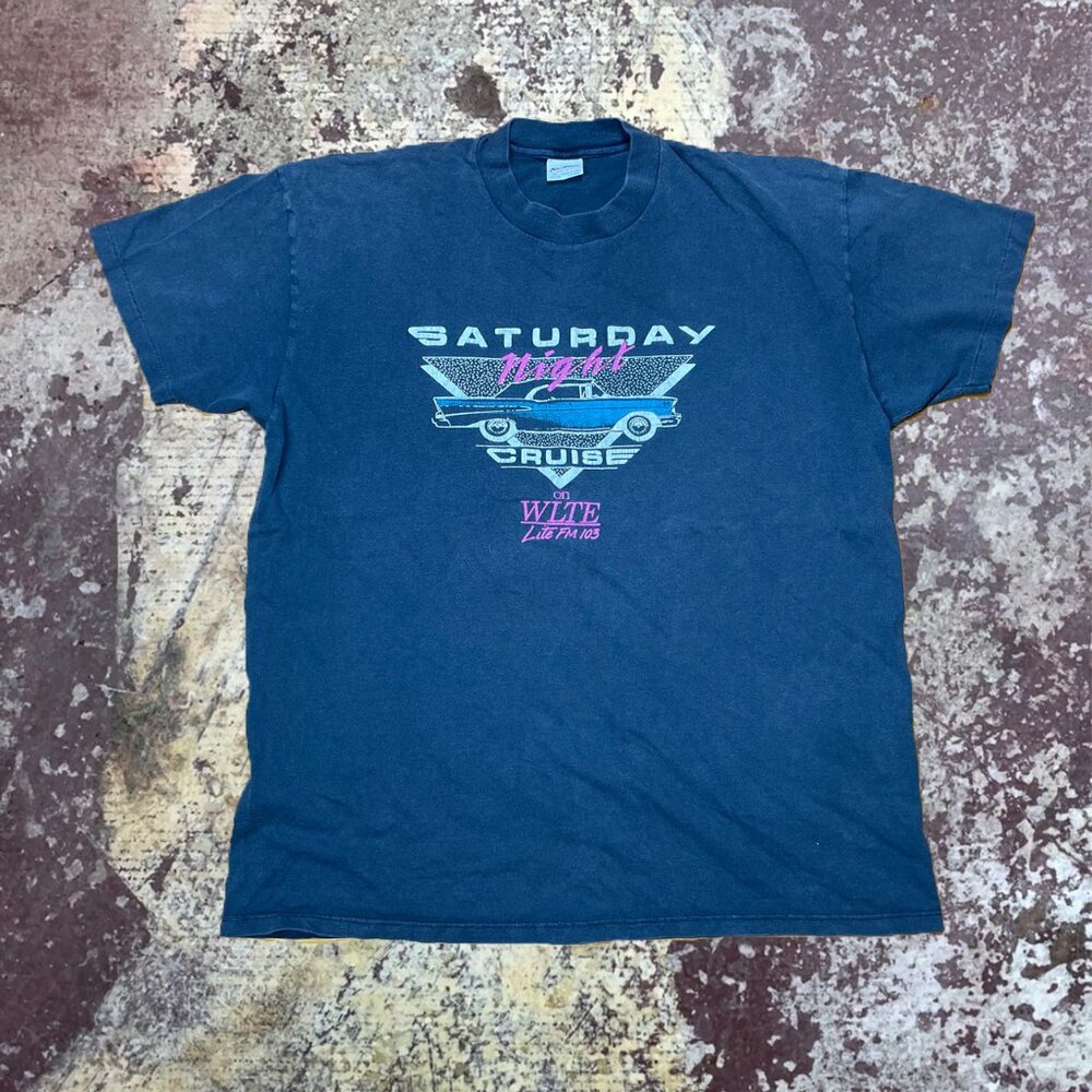 90s Car Saturday Night Ride WLTE Lite FM 103 Radio Vintage Black T-Shirt XL